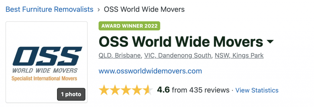 ProductReview Awards Furniture Removalists OSS World Wide Movers 2